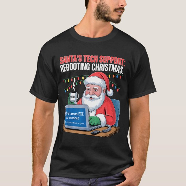 Camiseta Funny Tech Santa Support Rebooting s (Anverso)
