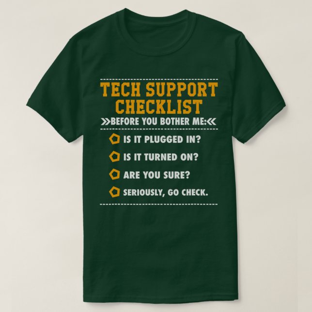Camiseta Funny Tech Support Checklist Sysadmin Gift T Shir (Diseño del anverso)