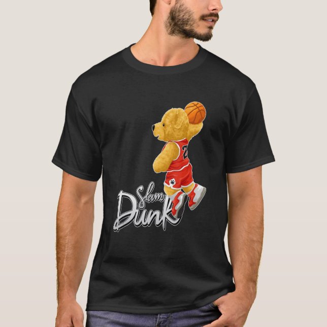 Camiseta Funny Teddy Bear Slam Dunk, Teddy Bear Basketball (Anverso)