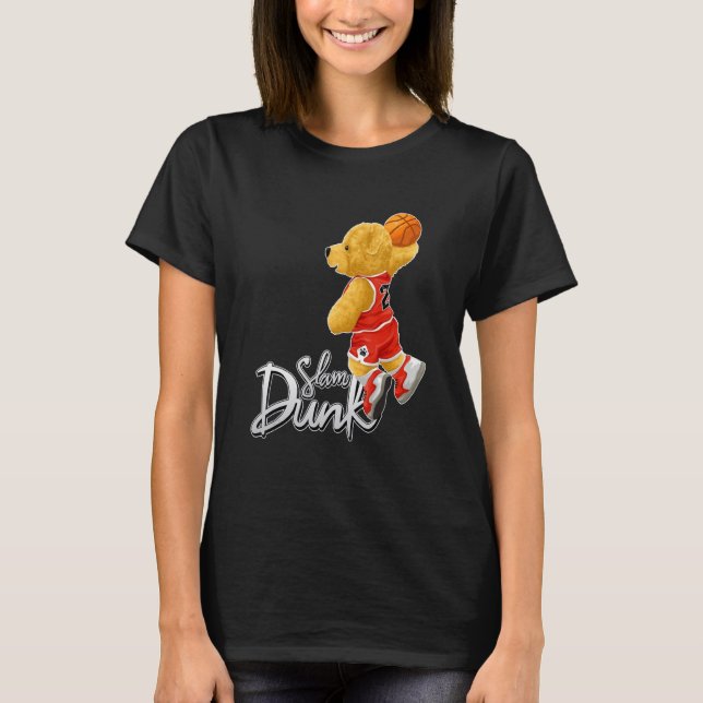 Camiseta Funny Teddy Bear Slam Dunk, Teddy Bear Basketball (Anverso)