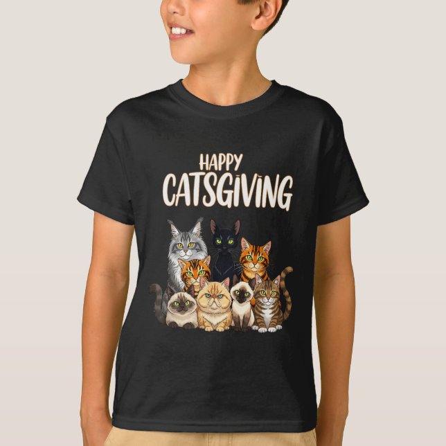 Camiseta Funny Thanksgiving Cat Lovers Gift Happy Catsgivin (Anverso)