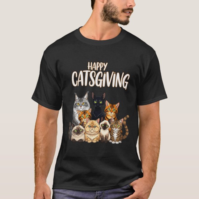 Camiseta Funny Thanksgiving Cat Lovers Gift Happy Catsgivin (Anverso)