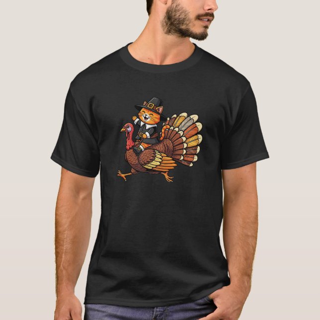 Camiseta Funny Thanksgiving Cat Turkey Day Fall Autumn Wome (Anverso)