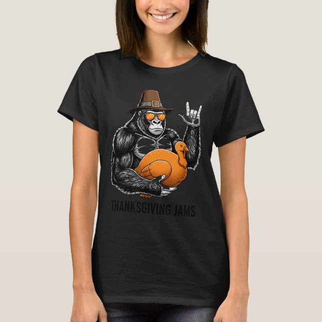 Camiseta Funny Thanksgiving Gorilla Holding Turkey Lgrim Ha (Anverso)