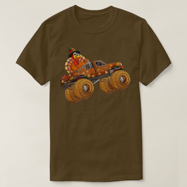 Camiseta Funny Thanksgiving Turkey Day Riding Monster Truck (Diseño del anverso)
