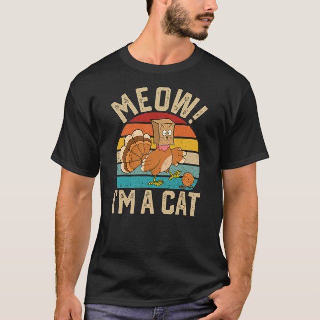 Camiseta Funny Thanksgiving Turkey Fake Cat Meow Retro (Anverso)