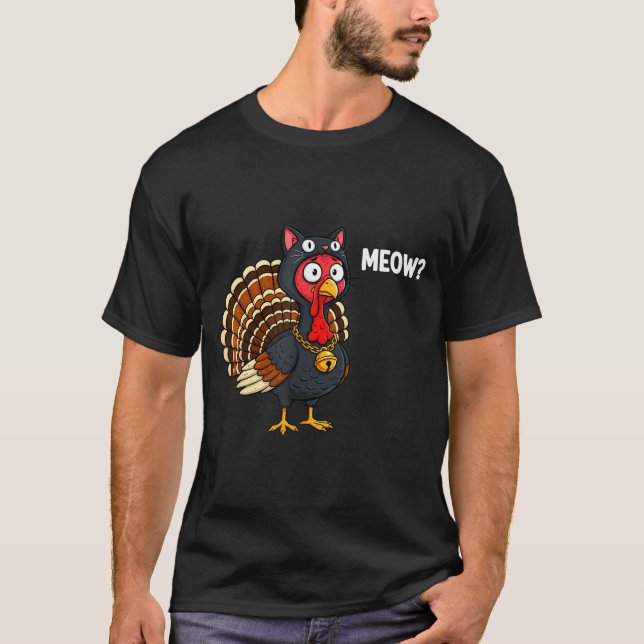 Camiseta Funny Thanksgiving Turkey Meow Cat Disguise Men Wo (Anverso)