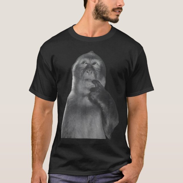 Camiseta Funny Thinking Monkey Meme Curious Ape Brainrot  (Anverso)