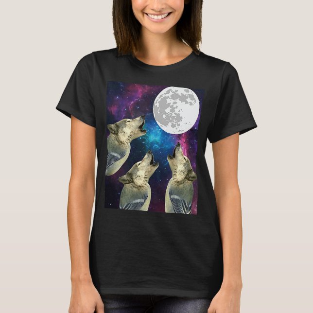 Camiseta Funny Three bird wolf Moon bird wolf Howling With  (Anverso)
