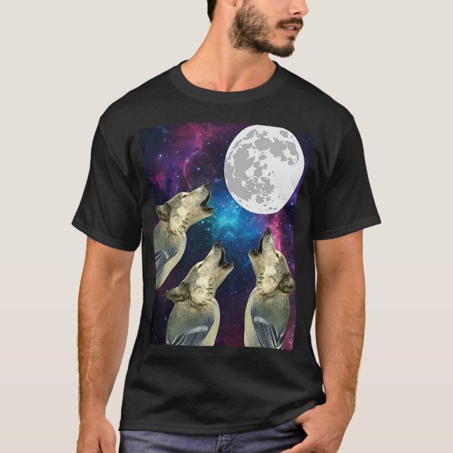 Camiseta Funny Three bird wolf Moon bird wolf Howling With  (Anverso)