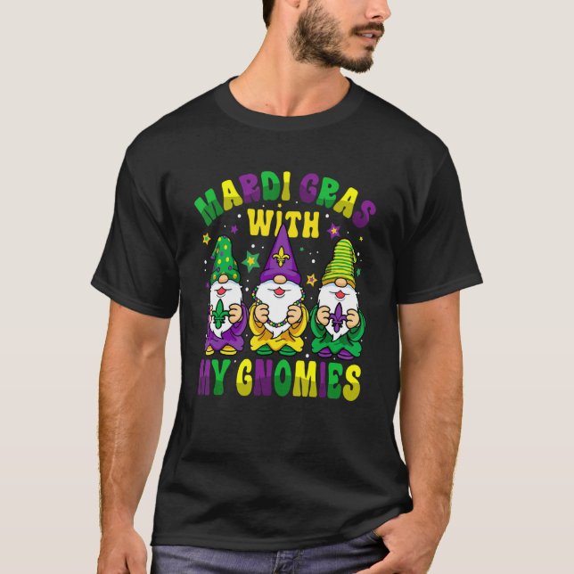 Camiseta Funny Three Gnomes Mardi Gras Parading With My Gno (Anverso)