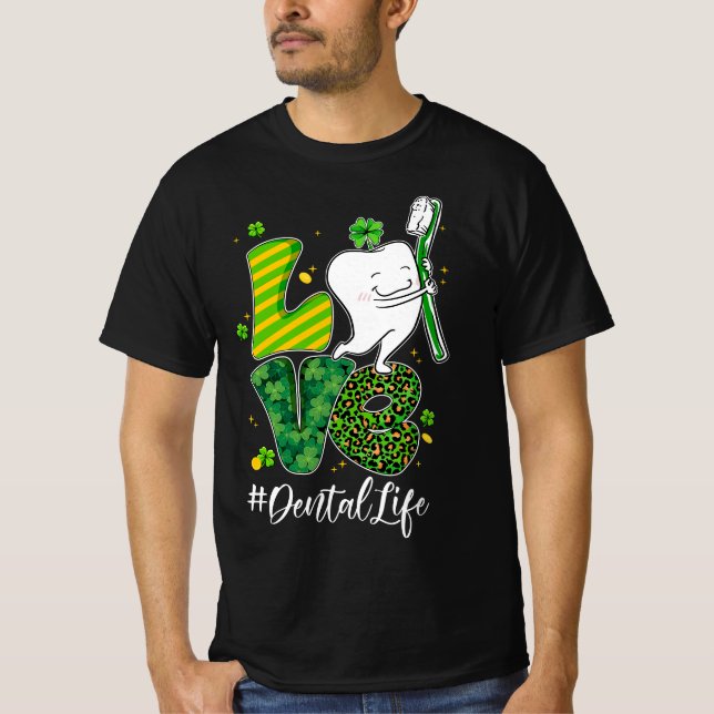 Camiseta Funny Tooth Leopard Shamrock Dental Dentist St Pat (Anverso)