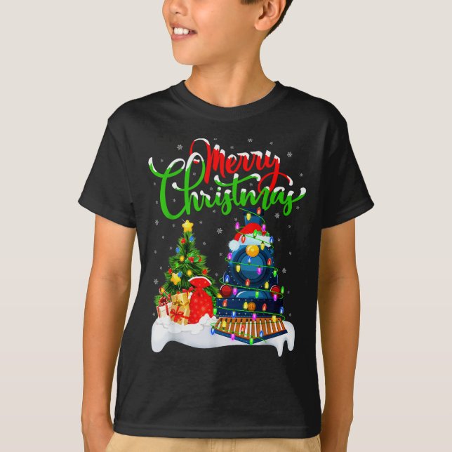 Camiseta Funny Train Lover Xmas Lighting Santa Train Christ (Anverso)