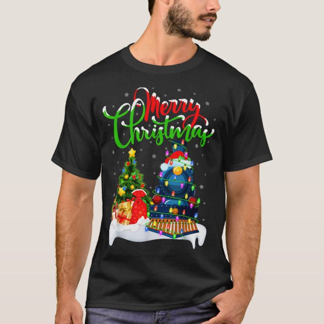 Camiseta Funny Train Lover Xmas Lighting Santa Train Christ (Anverso)