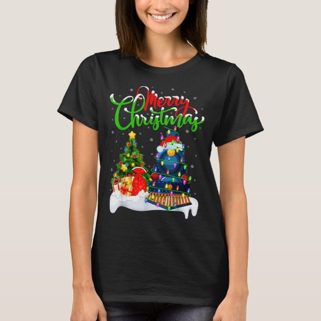 Camiseta Funny Train Lover Xmas Lighting Santa Train Christ (Anverso)