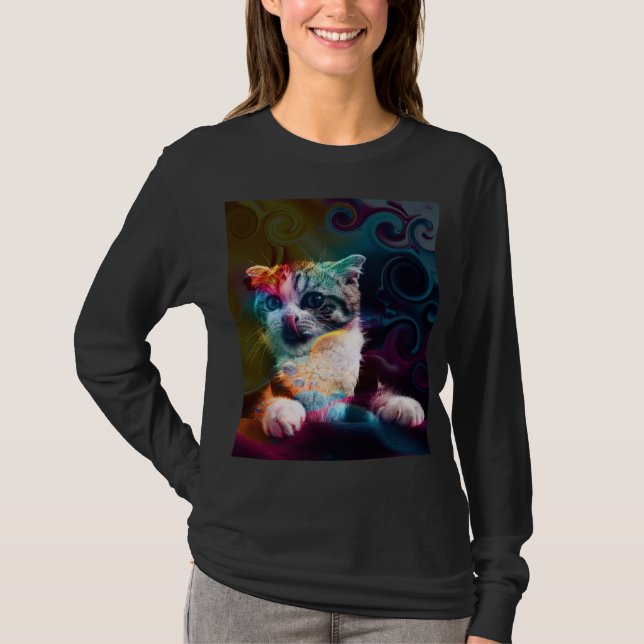 CAMISETA FUNNY TRENDY COLORIDO CAT ART (Anverso)