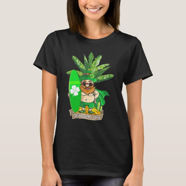 Camiseta Funny Tropical Hawaii Leprechaun Surfers Saint Pat (Anverso)