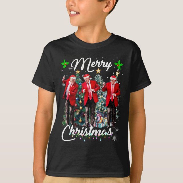 Camiseta Funny Trump baila Papá Noel Navidades Navidad Paja (Anverso)