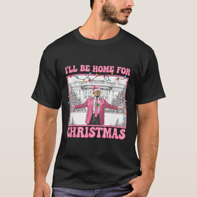 Camiseta Funny Trump Estaré en casa para Navidades Navidad  (Anverso)