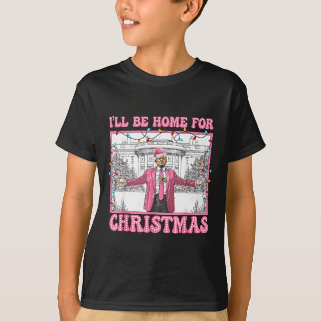 Camiseta Funny Trump Estaré en casa para Navidades Navidad  (Anverso)