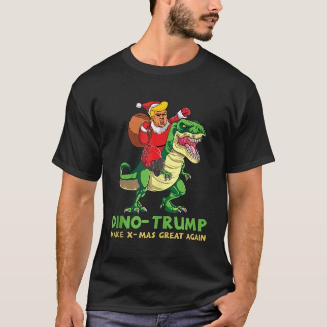 Camiseta Funny Trump monta Navidades de dinosaurios Sa (Anverso)
