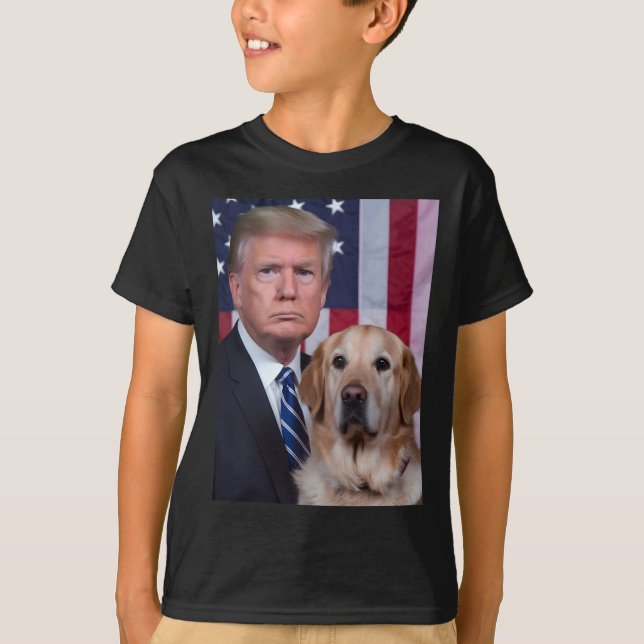 Camiseta Funny Trump Y El Perro Golden Retriever (Anverso)