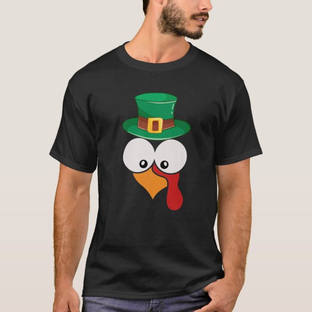 Camiseta Funny Turkey Face With Irish Hat Thanksgiving Day (Anverso)
