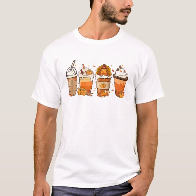 Camiseta Funny Turkey Pumpkin Spice Latte Fall Coffee Thank (Anverso)