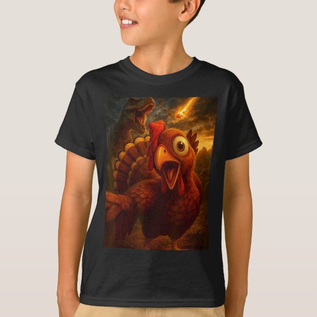 Camiseta Funny Turkey Selfie With Dinosaur And Meteor Acaly (Anverso)