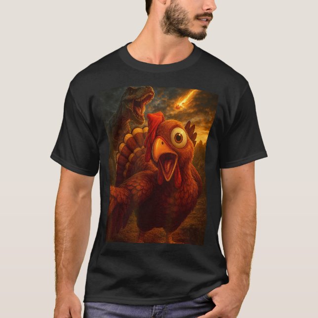 Camiseta Funny Turkey Selfie With Dinosaur And Meteor Acaly (Anverso)