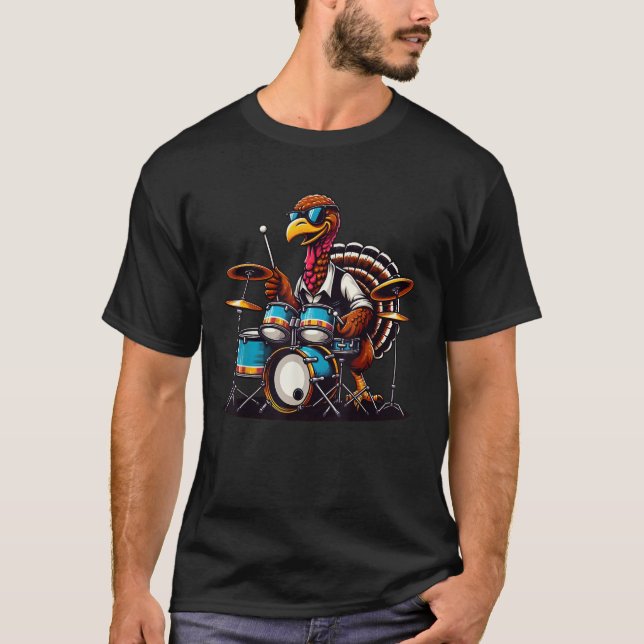 Camiseta Funny Turkey tambora tambor de acción de gracias m (Anverso)