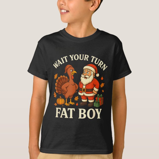 Camiseta Funny Turkey Vs Santa Wait Your Turn Thanksgiving  (Anverso)