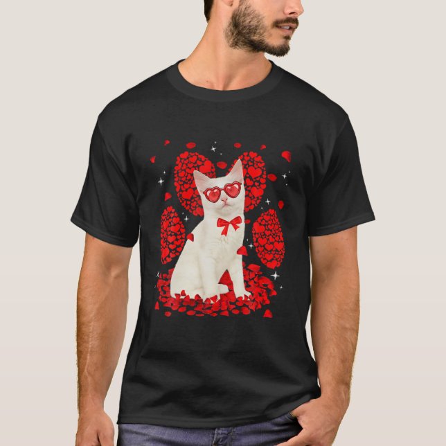 Camiseta Funny Turkish Angora Cat Valentine Paw Heart Cat L (Anverso)