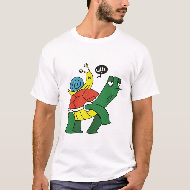 Camiseta Funny Turtle Riding Snail Cartoon T-Shirt (Anverso)
