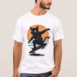 Camiseta Funny Tuxedo Cat Skateboarder in Sneakers Retro