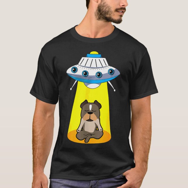 Camiseta Funny Ufo Alien Capturando Pitbull (Anverso)