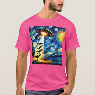 Camiseta Funny Ufo Ataque Dinosaurios En Noche Estelar Van