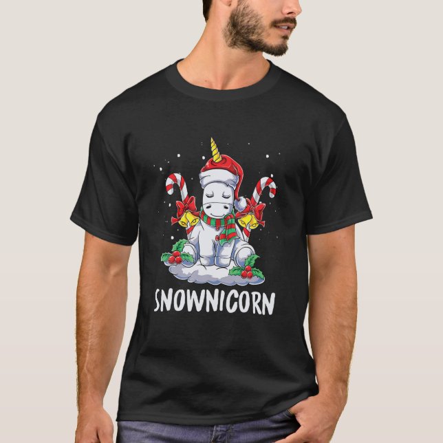 Camiseta Funny Unicorn En Navidades De Nieve Nieva A Unicor (Anverso)