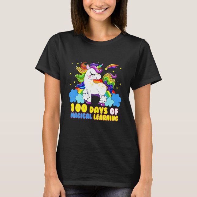 Camiseta Funny Unicorn Feliz 100 Días De Aprendizaje Mágico (Anverso)