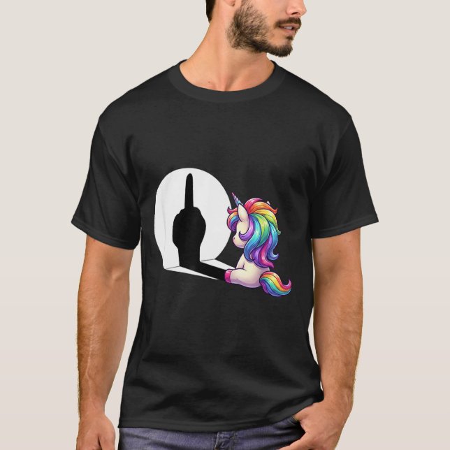 Camiseta Funny Unicorn With Middle Finger Morning Grouch  (Anverso)