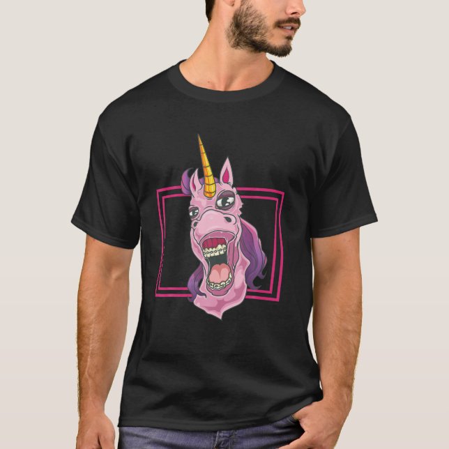 Camiseta Funny Unicornio Con Braces Dentales Sonríe Diverti (Anverso)