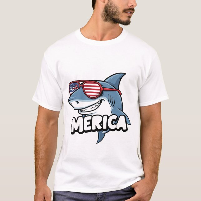 Camiseta Funny USA Flag Sunglasses Cool American Cute SharK (Anverso)