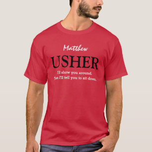 Camiseta Funny Usher Personalizable Wedding Party V03 RED