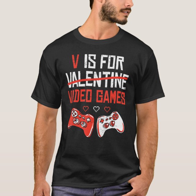 Camiseta Funny V Es Para El Día de San Valentín De Videojue (Anverso)