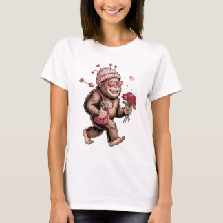 Camiseta Funny Valentine Bigfoot Yeti with Roses and Hearts