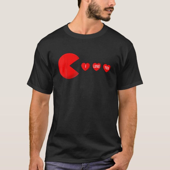 Camiseta Funny Valentine's Day Eating Hearts , Gamer Men Wo (Anverso)