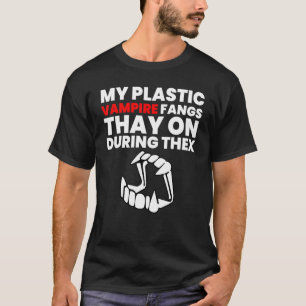 Camiseta Funny Vampiros Plásticos Fangs Diseñar sólo a adul