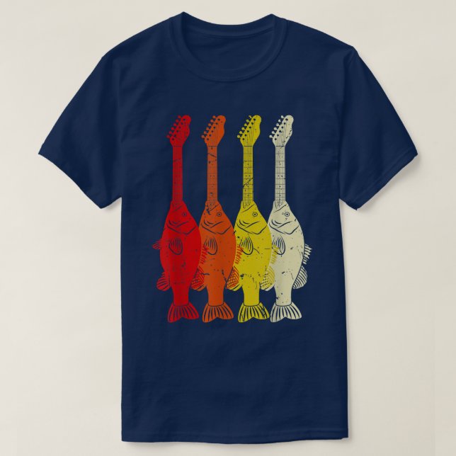 Camiseta Funny Vintage Fish Bass Guitar 941 (Diseño del anverso)