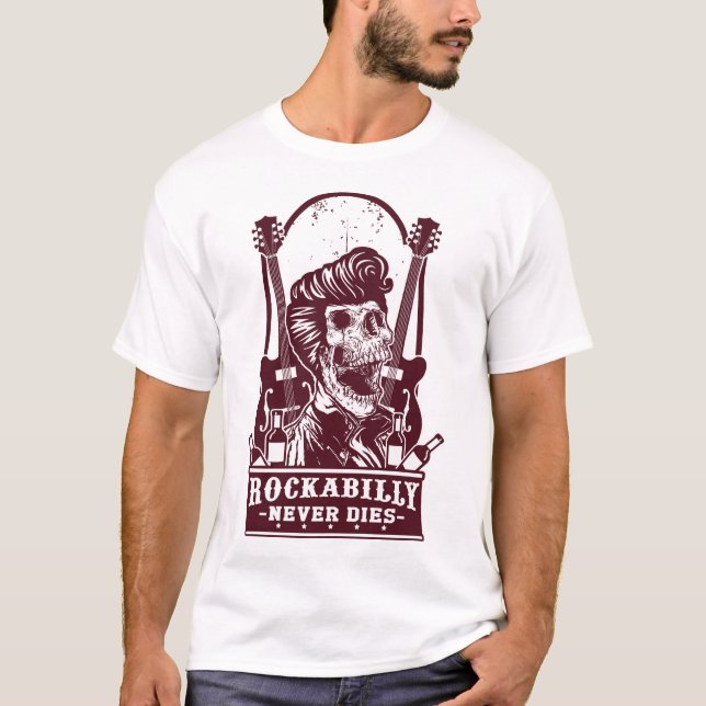 Camiseta Funny Vintage Rockabilly Skeleton (Anverso)