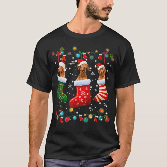 Camiseta Funny Vizsla Christmas Socks Lights Funny Dog Love (Anverso)
